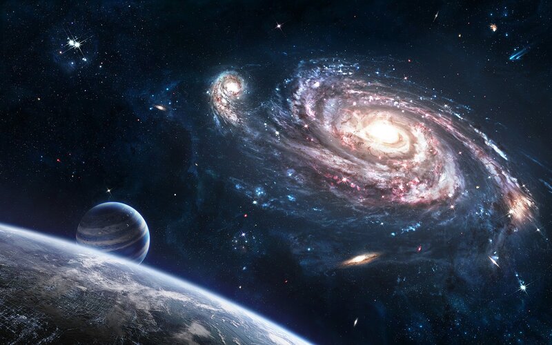 Planets and Galaxies — Blue, Cosmic, Digital Art, Stars