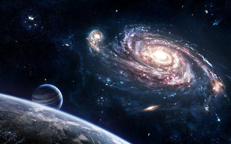 Planets and Galaxies — Blue, Dramatic