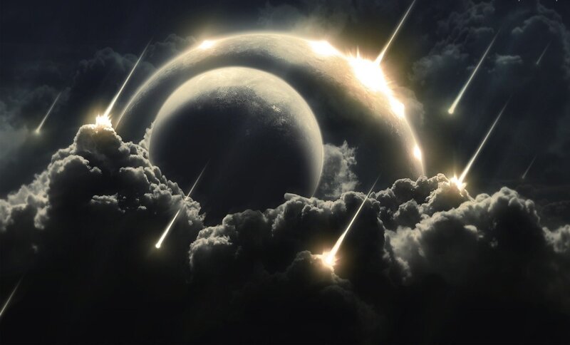 Planets and Meteors — Black, Dramatic