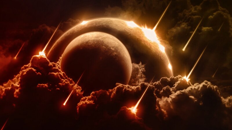 Planets and Meteors — Orange, Dramatic