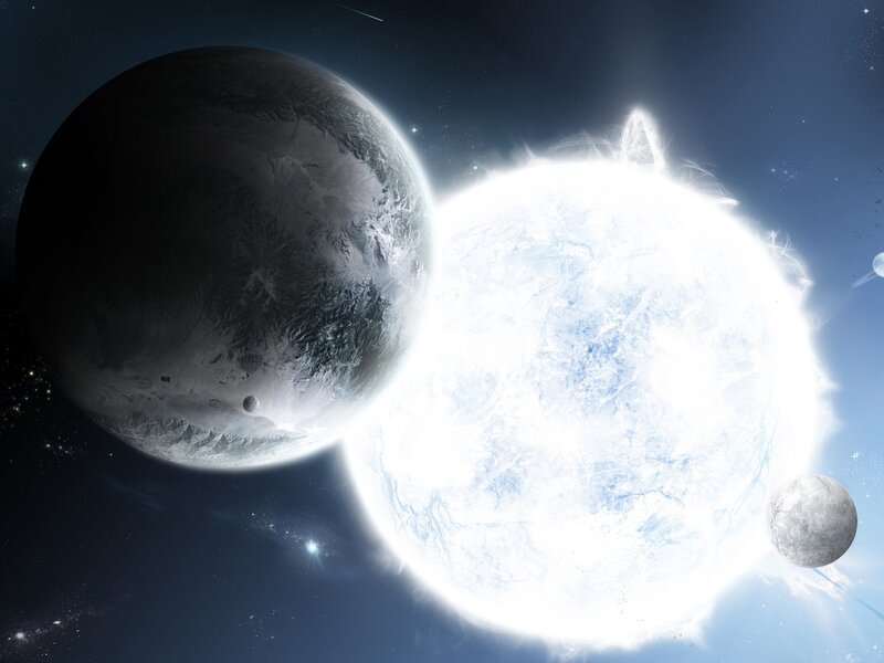 Planets and Star System — Blue, Dramatic, Digital Art, Moons
