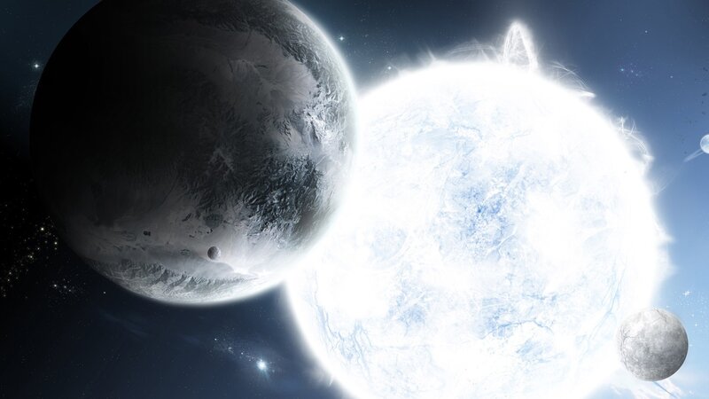 Planets and Star System — Blue, Dramatic, Digital Art
