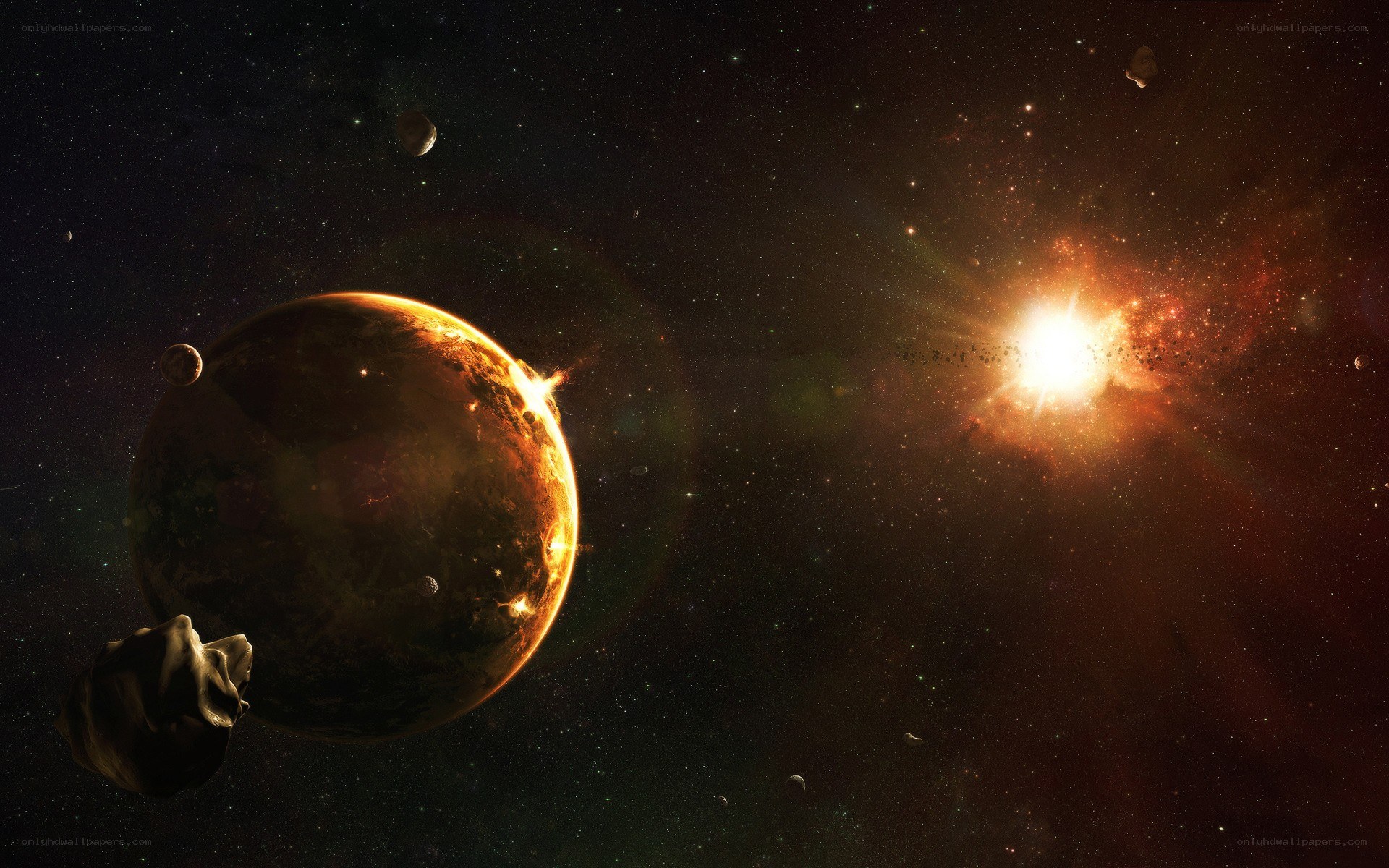 Planets and stars in space