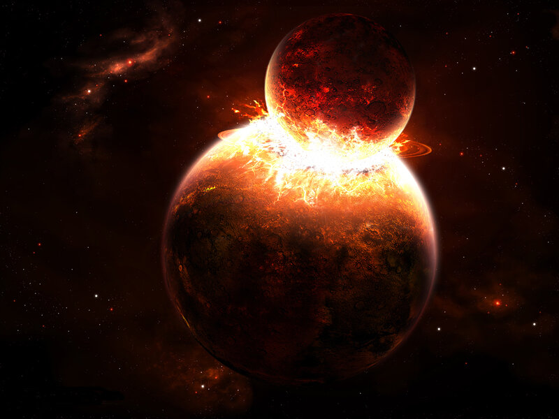 Planets Colliding — Black, Dramatic, Digital Art
