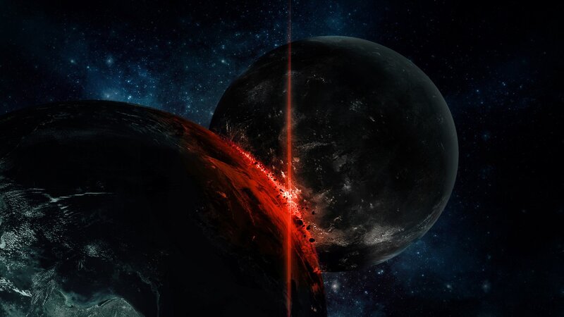 Planets Colliding — Black, Dramatic, Night