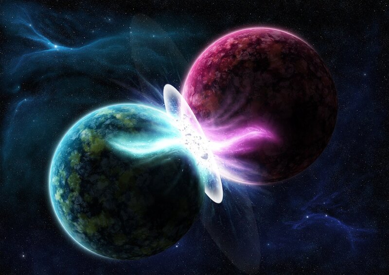 Planets Colliding — Blue, Dramatic