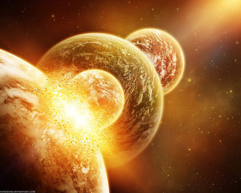 Planets colliding in space