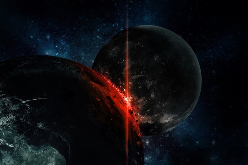 Planets colliding in space