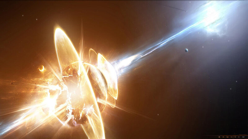 Planets Colliding in Space — Black, Dramatic