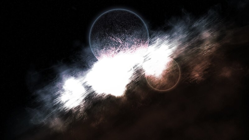 Planets Colliding in Space — Black