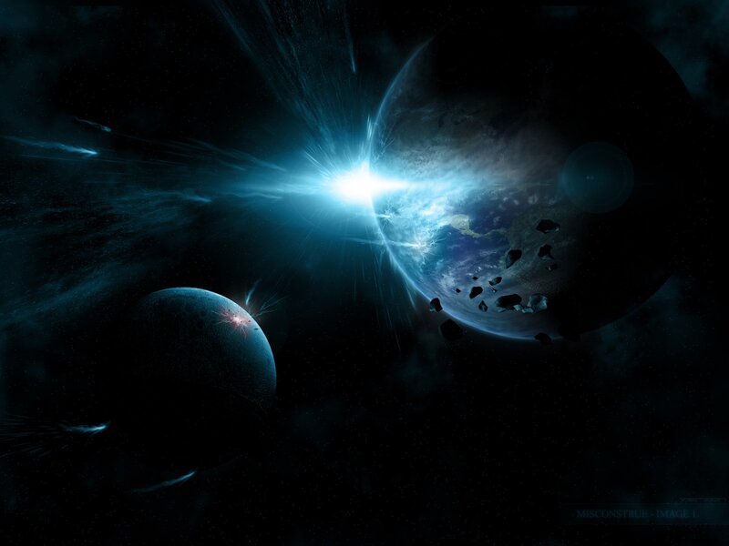 Planets Colliding in Space — Blue, Dramatic, Digital Art, Asteroids