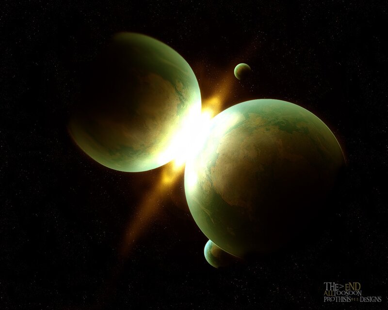 Planets Colliding in Space — Green