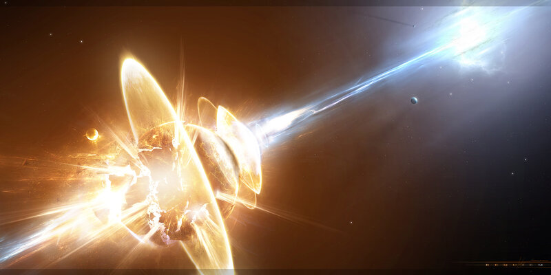 Planets Colliding in Space — Orange, Dramatic, Digital Art, Stars, Planet