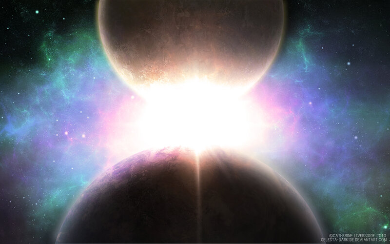 Planets Colliding in Space — Purple