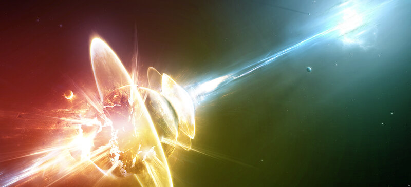 Planets Colliding in Space — Red, Dramatic
