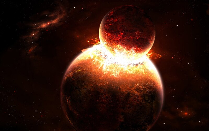 Planets Colliding — Red
