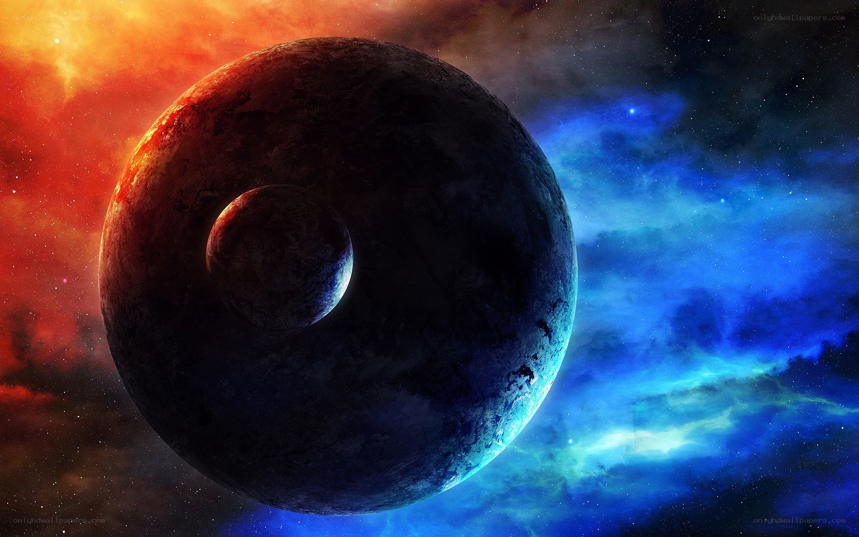 Planets in a colorful nebula