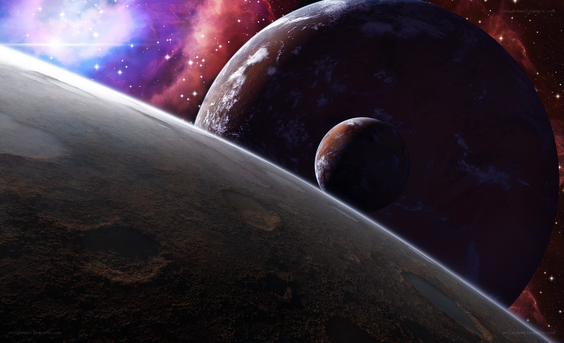 Planets in a colorful nebula