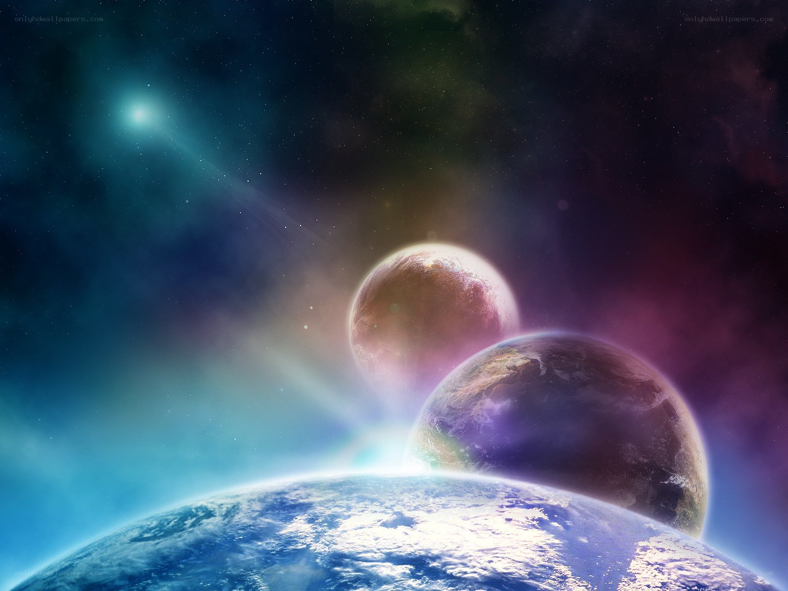 Planets in a colorful nebula