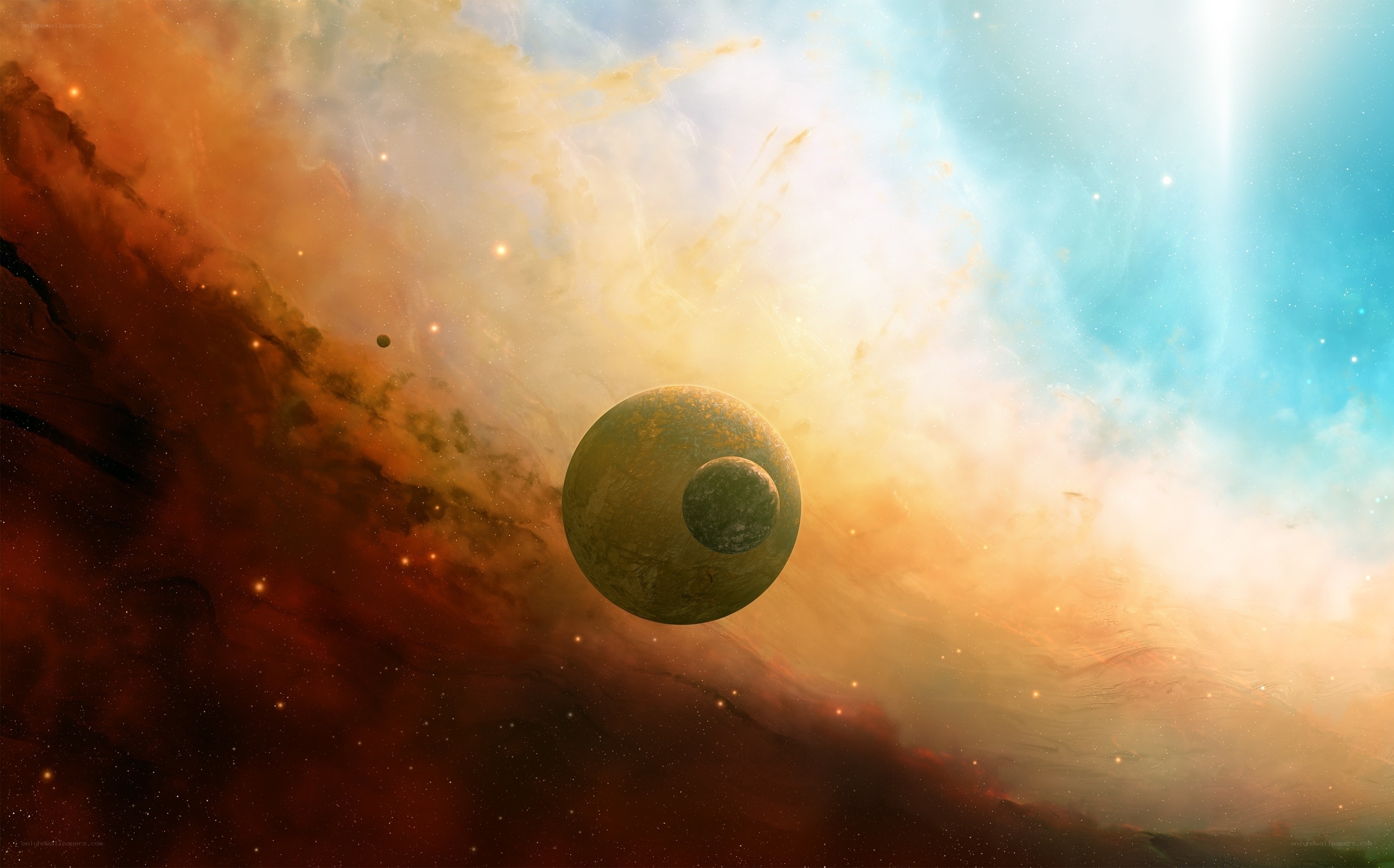 planets in a colorful nebula