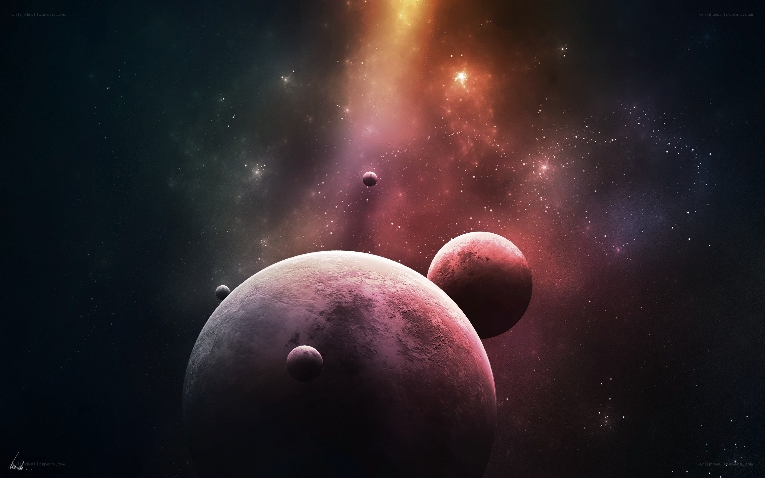 Planets in a colorful nebula
