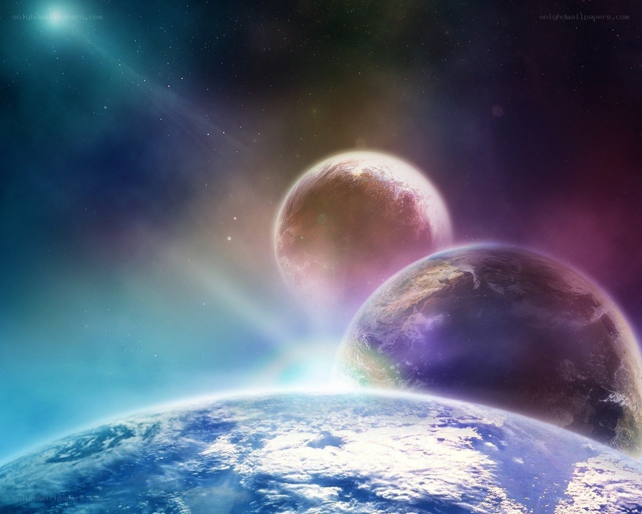 Planets in a colorful nebula