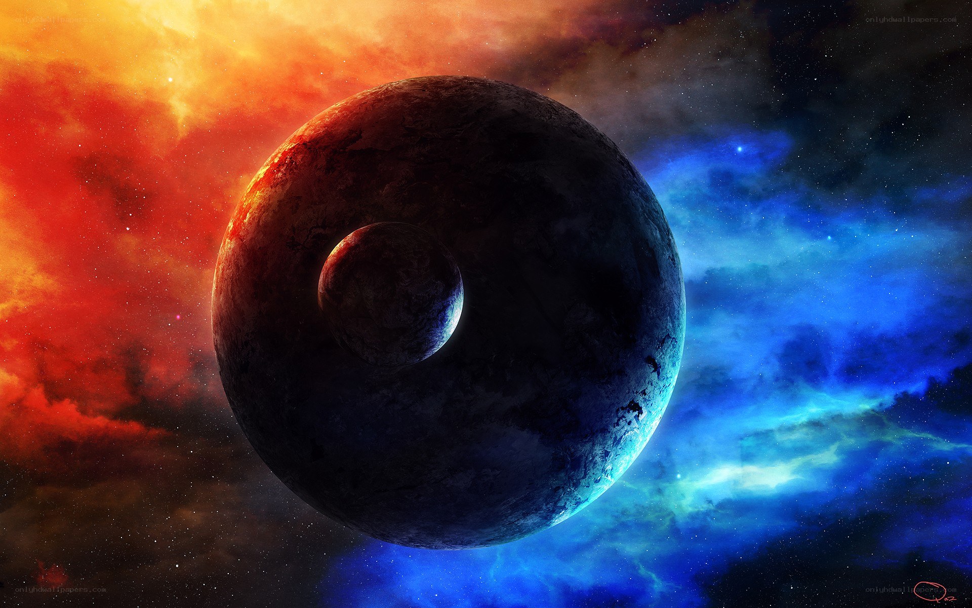 Planets in a colorful nebula