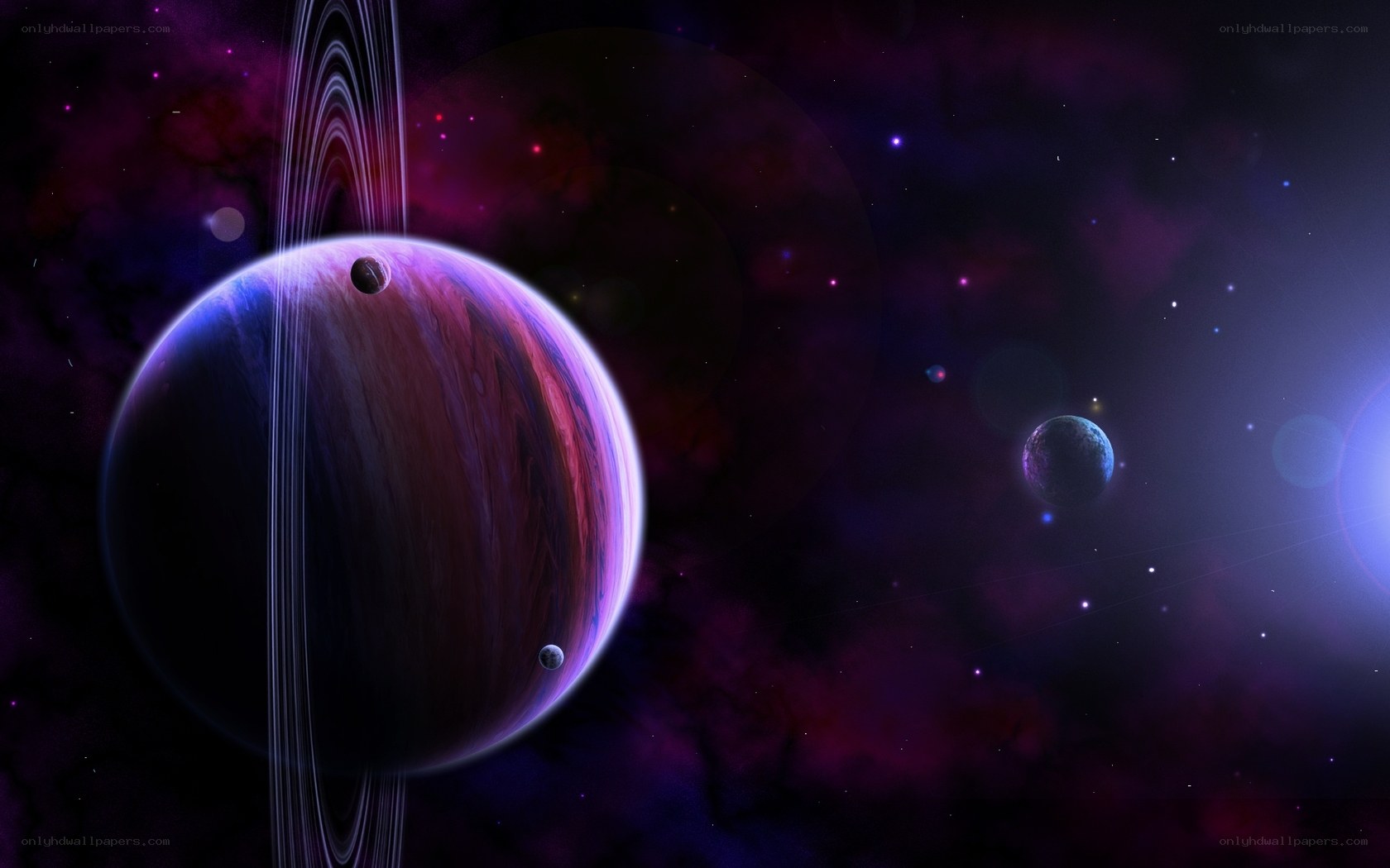 Planets in a colorful nebula