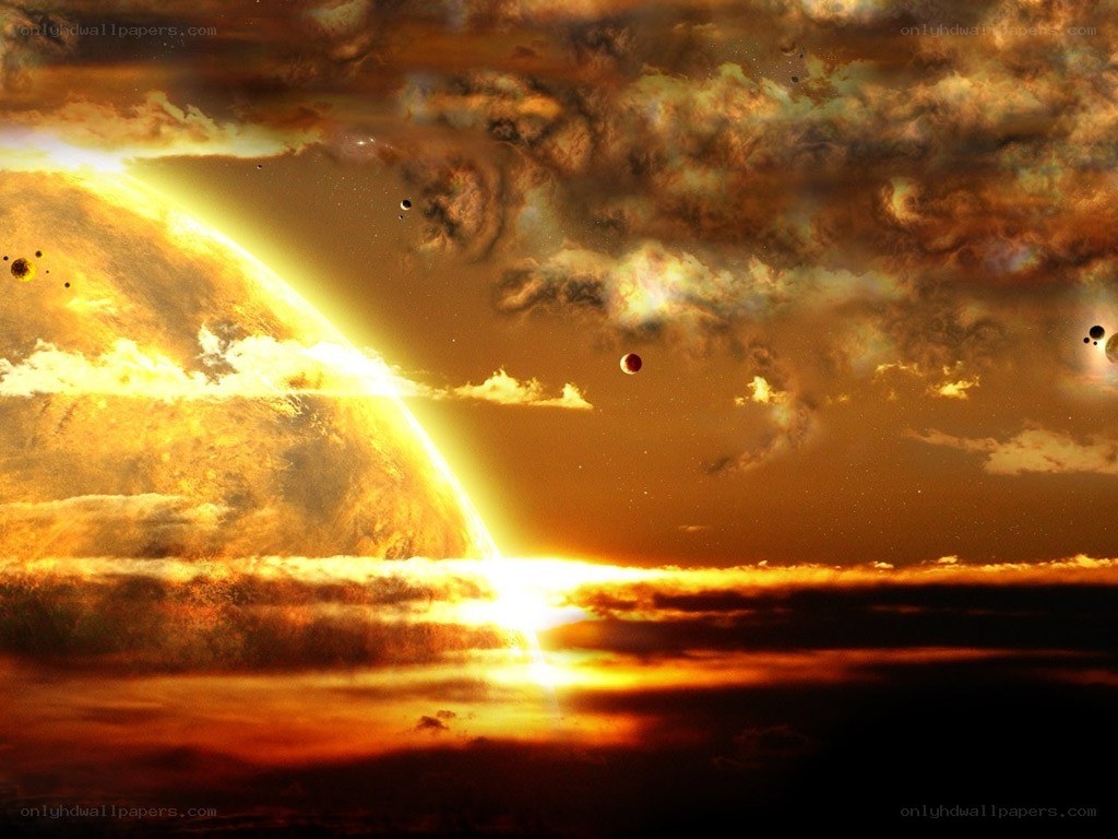 planets in a golden sky
