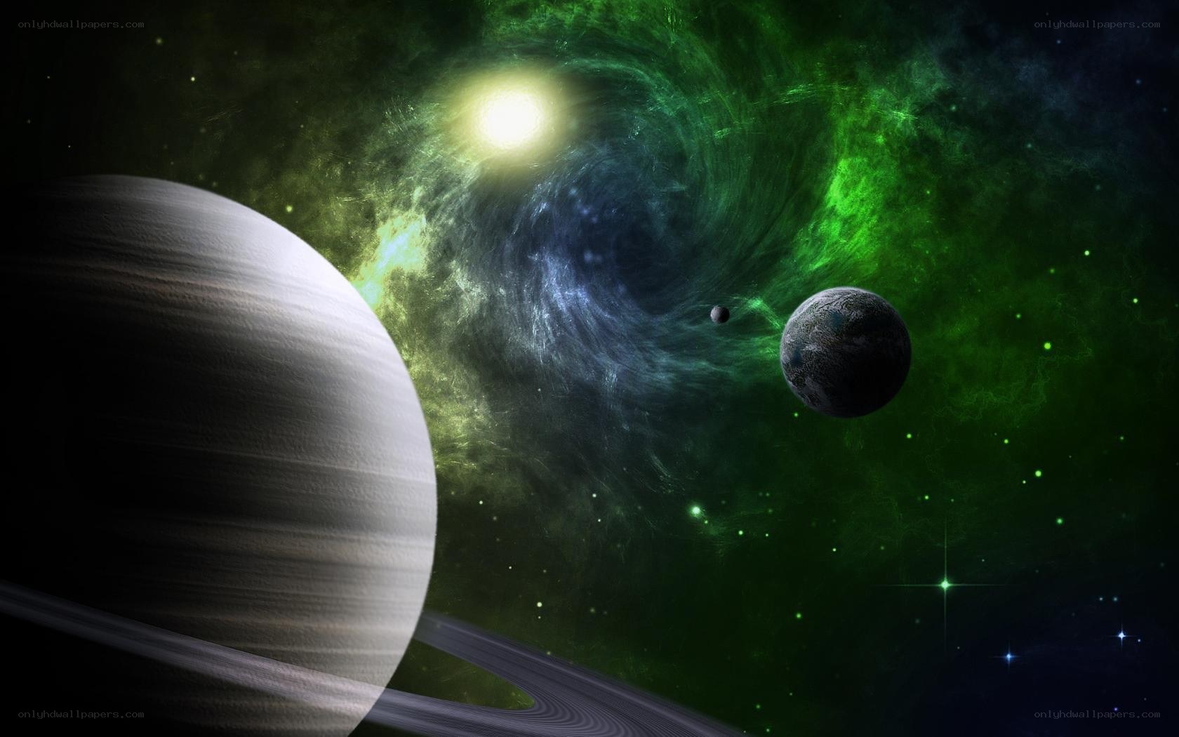 Planets in a green nebula
