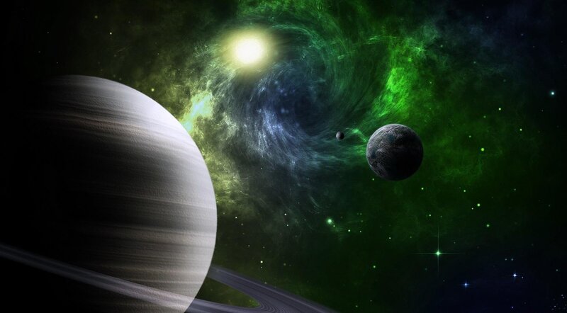 Planets in a green nebula