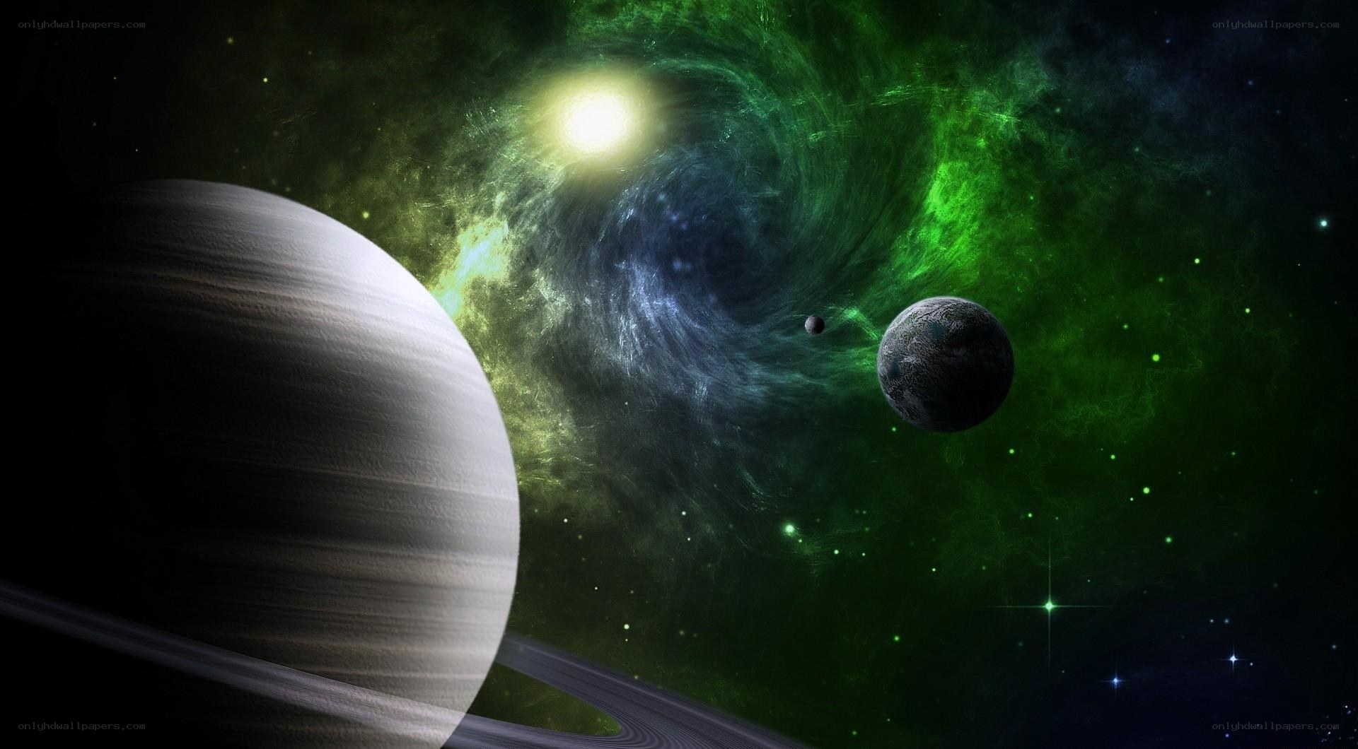 Planets in a green nebula