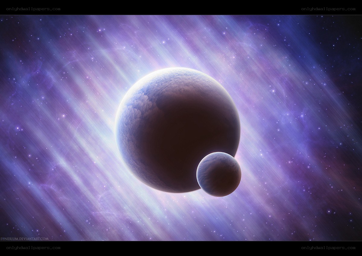 Planets in a purple nebula