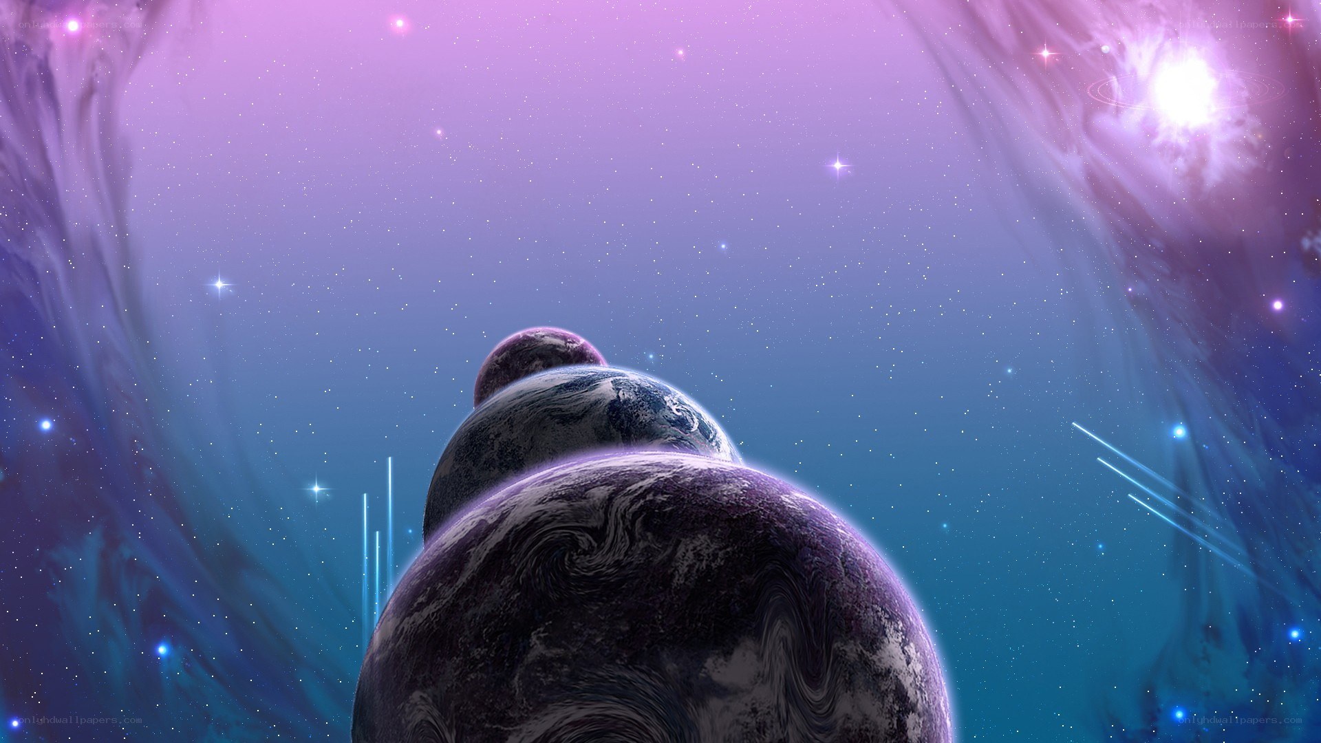 planets in a purple nebula