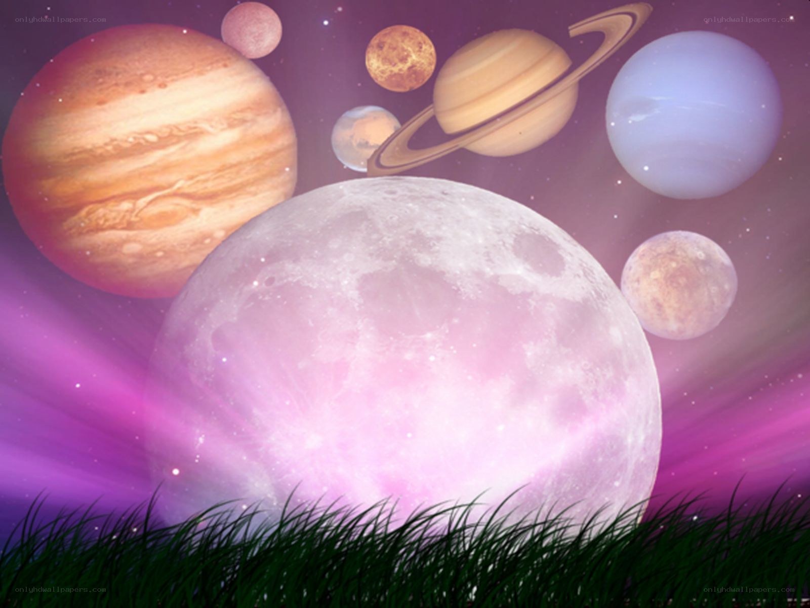 planets in a purple sky