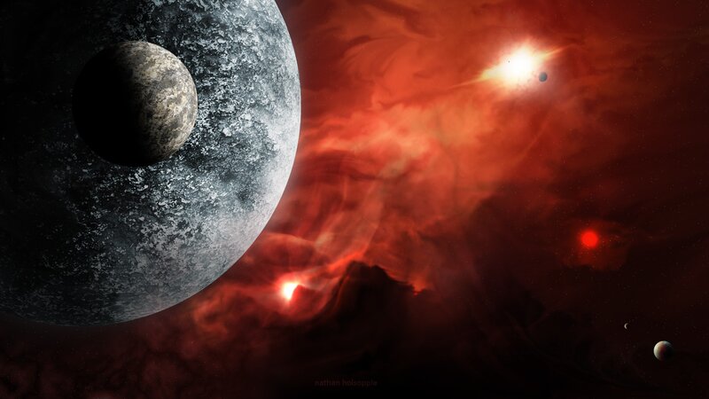 Planets in a red nebula