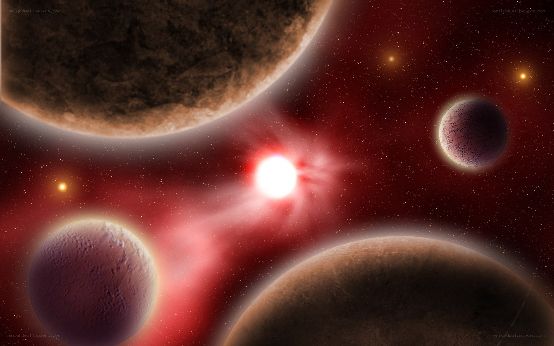 planets in a red nebula