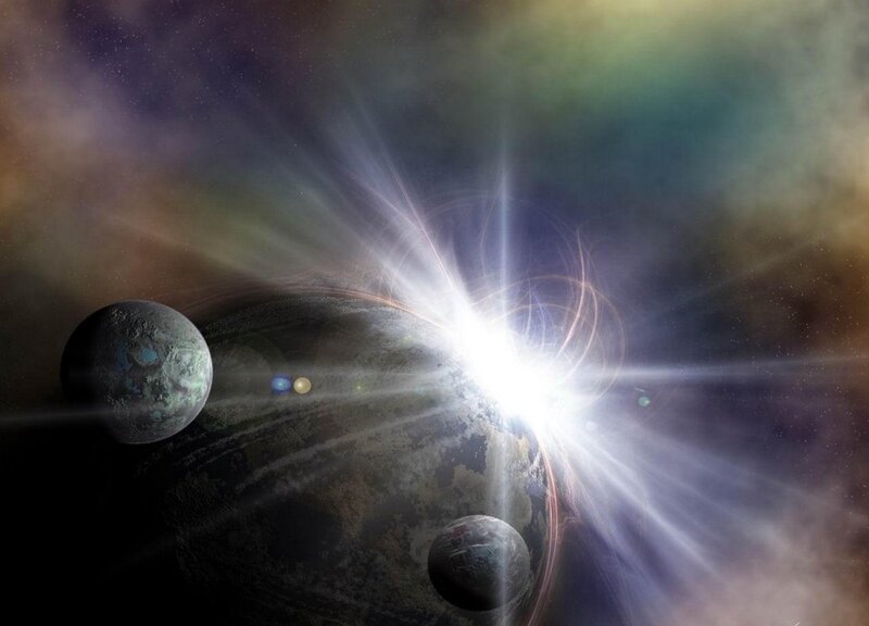 Planets in a starburst scene