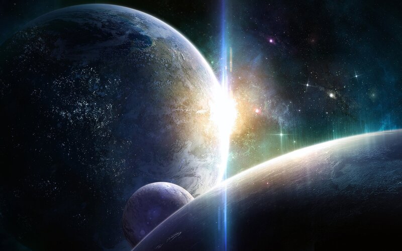 Planets in a starlit sky