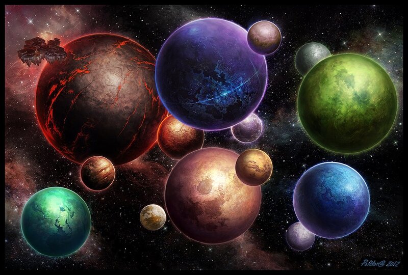 Planets in a starry space