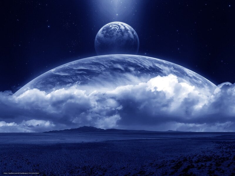 Planets in Alien Sky — Blue, Dramatic