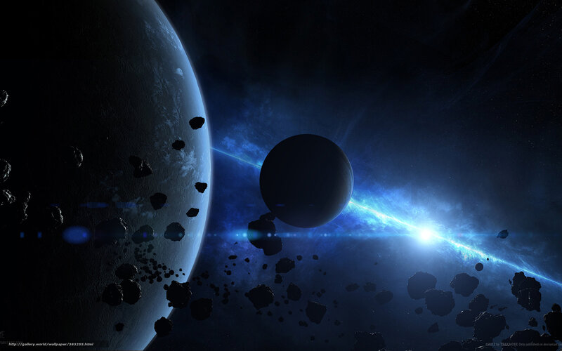 Planets in Asteroid Field — Blue, Dramatic