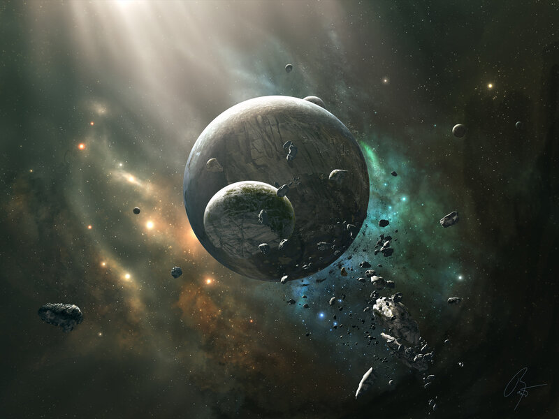 Planets in Asteroid Field — Green