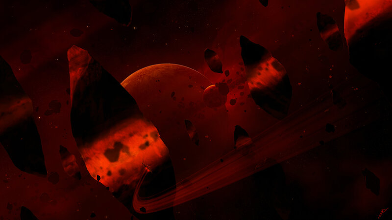 Planets in Asteroid Field — Red