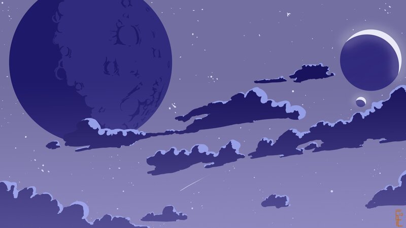 Planets in Cloudy Sky — Purple