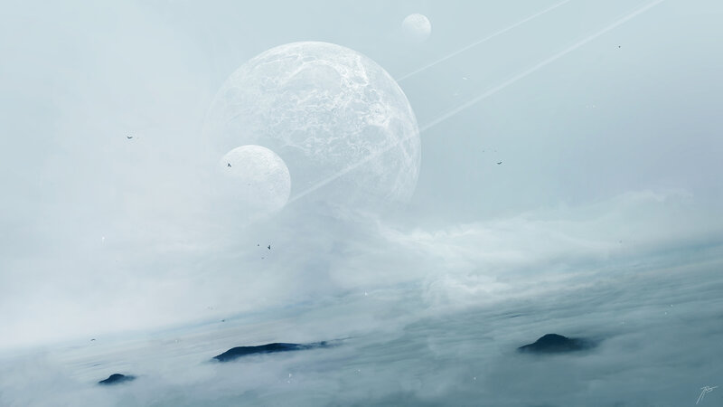 Planets in Cloudy Sky — White