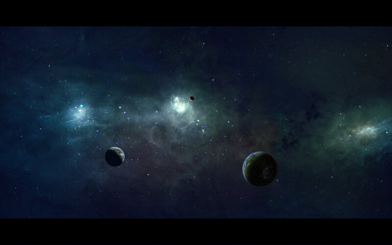 Planets in Deep Space — Blue, Cosmic, Night, Digital Art