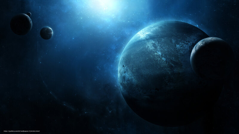 Planets in Deep Space — Blue, Dramatic, Digital Art