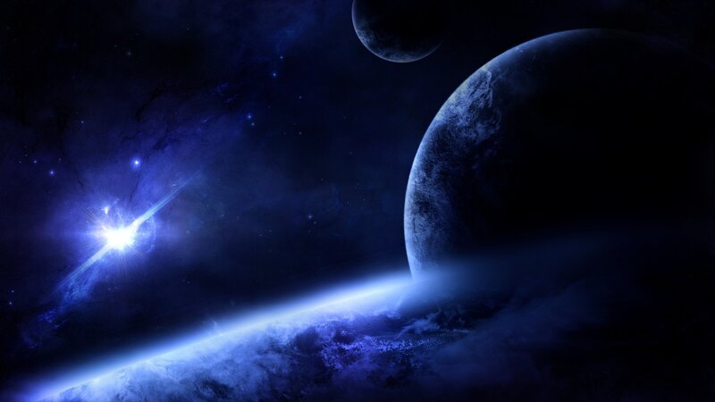 Planets in Deep Space — Blue, Dramatic, Night