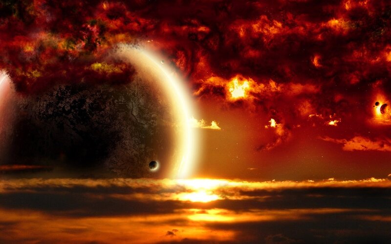 Planets in Fiery Sky